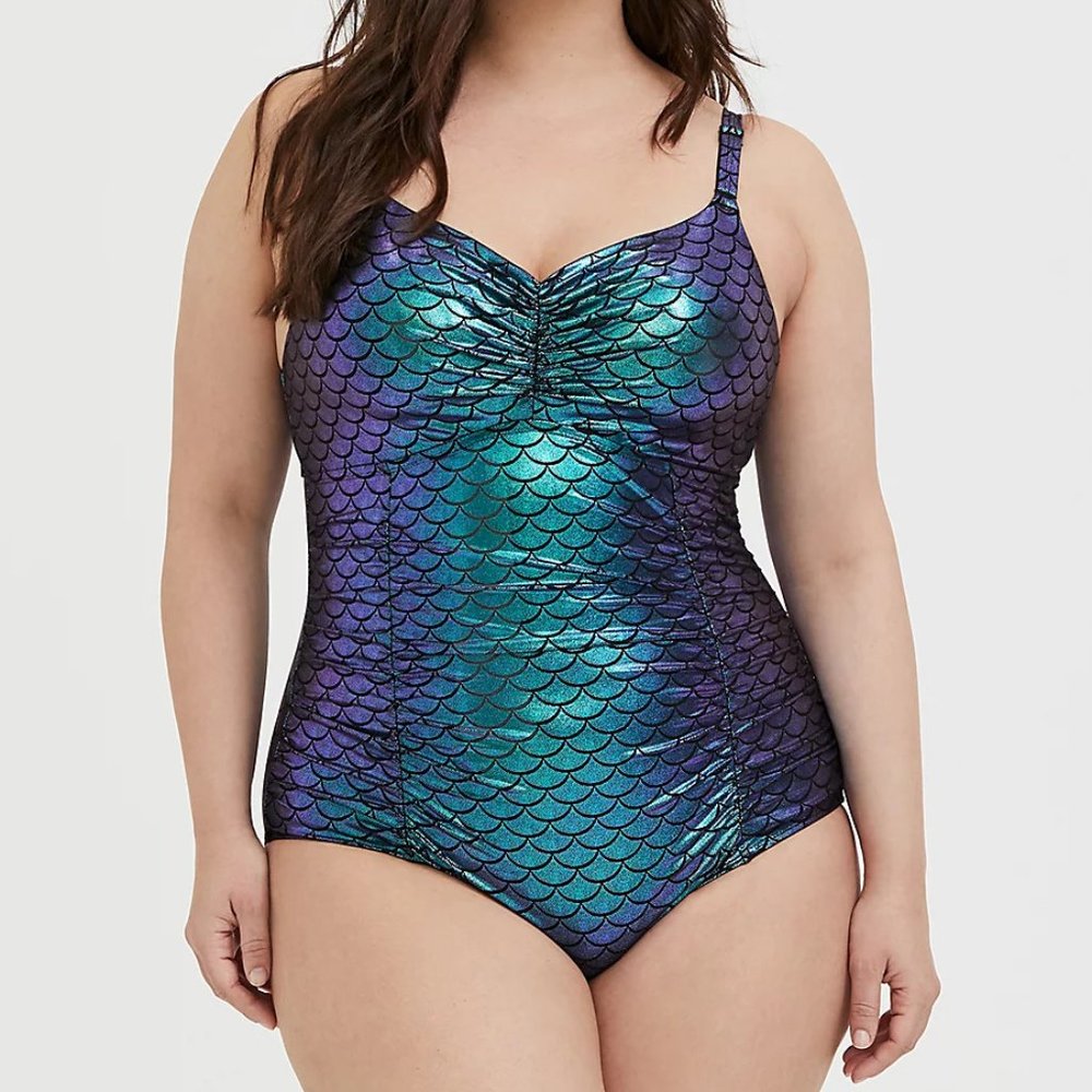 Torrid Green Iridescent Mermaid Wire-Free One-Piece Swimsuit size 3 22 24 D DD - Picture 1 of 6